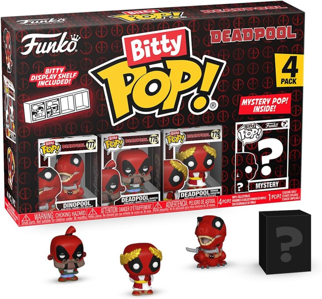 Read more about the article Funko Bitty Pop!: Deadpool Mini Collectible Toys 4-Pack – Dinopool, Deadpool (Barista), Deadpool (Roman Senator) & Mystery Chase Figure (Styles May Vary)