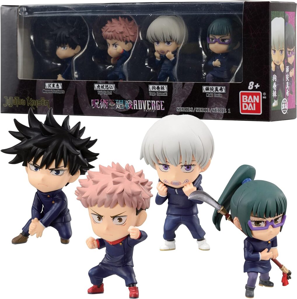 Bandai-Namco-Jujutsu-Kaisen-Megumi-Fushiguro,-Yuji-Itadori,-Toge-Inumaki,-and-Maki-Zenin,-Adverge-Figure-Box-(Set-A)